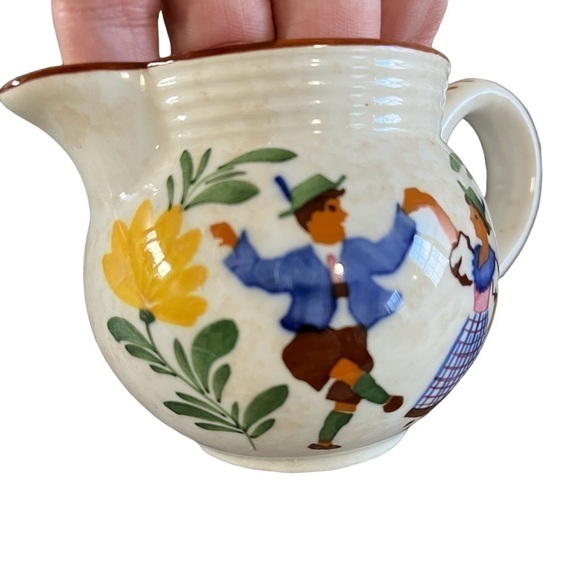 Alpine Peasant Ware 3” Creamer Dancing Couple Flowers Vintage Distressed - Picture 3 of 8